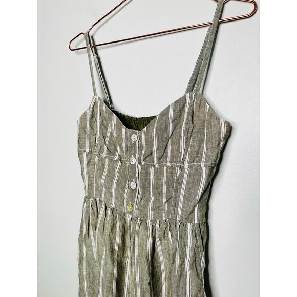 MADEWELL Green Stripe 100% Linen Sweetheart Neckline Campbell Jumpsuit Size 8 - Picture 4 of 16